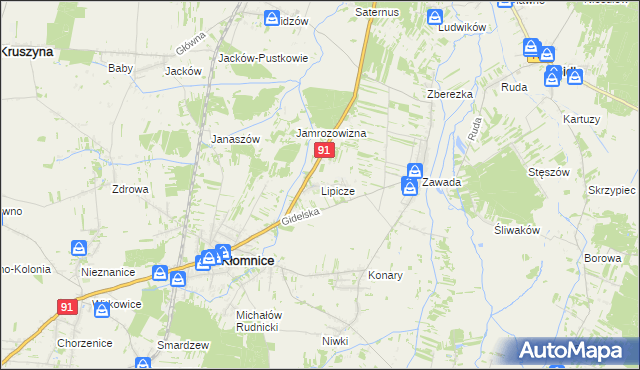mapa Lipicze gmina Kłomnice, Lipicze gmina Kłomnice na mapie Targeo