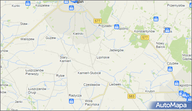 mapa Lipińskie gmina Gąbin, Lipińskie gmina Gąbin na mapie Targeo