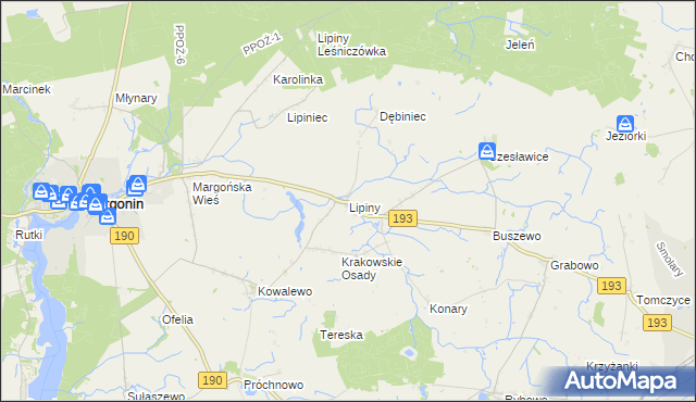 mapa Lipiny gmina Margonin, Lipiny gmina Margonin na mapie Targeo