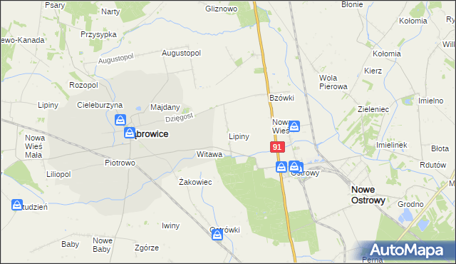 mapa Lipiny gmina Nowe Ostrowy, Lipiny gmina Nowe Ostrowy na mapie Targeo