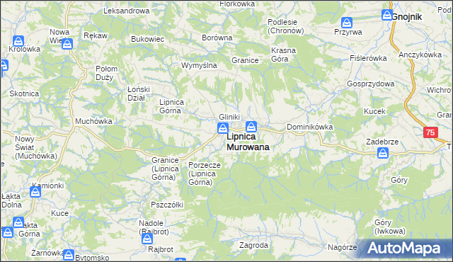 mapa Lipnica Murowana, Lipnica Murowana na mapie Targeo