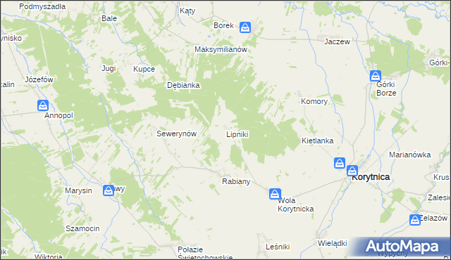 mapa Lipniki gmina Korytnica, Lipniki gmina Korytnica na mapie Targeo