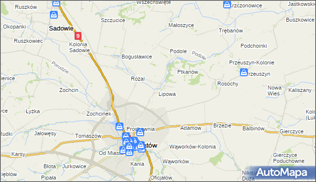 mapa Lipowa gmina Opatów, Lipowa gmina Opatów na mapie Targeo