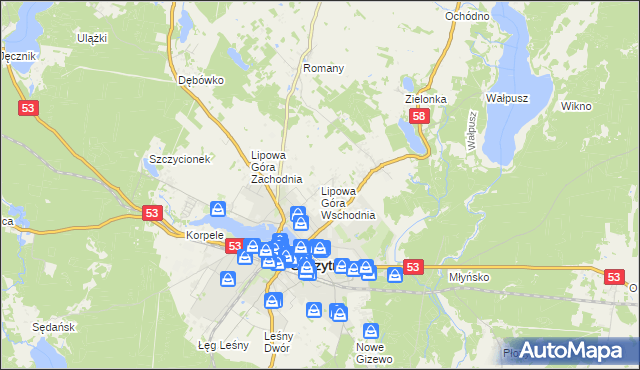 mapa Lipowa Góra Wschodnia, Lipowa Góra Wschodnia na mapie Targeo