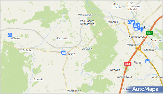 mapa Lipówka gmina Raczki, Lipówka gmina Raczki na mapie Targeo