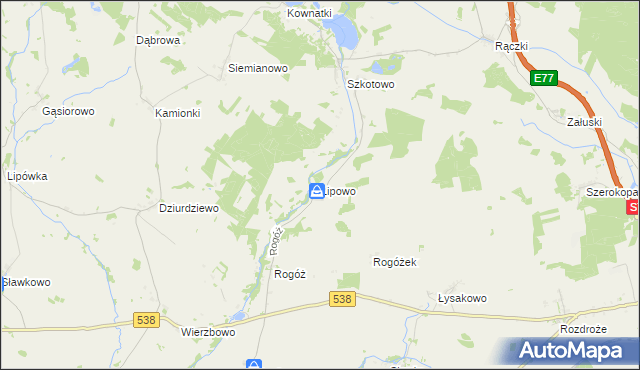 mapa Lipowo gmina Kozłowo, Lipowo gmina Kozłowo na mapie Targeo