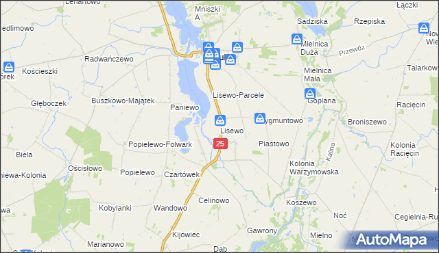 mapa Lisewo gmina Skulsk, Lisewo gmina Skulsk na mapie Targeo