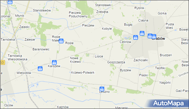 mapa Lisice gmina Dąbie, Lisice gmina Dąbie na mapie Targeo