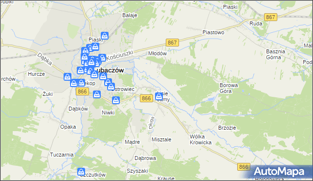 mapa Lisie Jamy gmina Lubaczów, Lisie Jamy gmina Lubaczów na mapie Targeo