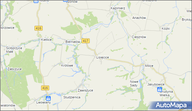 mapa Lisięcice, Lisięcice na mapie Targeo