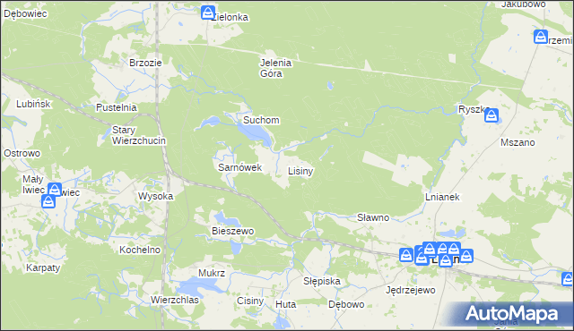 mapa Lisiny gmina Cekcyn, Lisiny gmina Cekcyn na mapie Targeo
