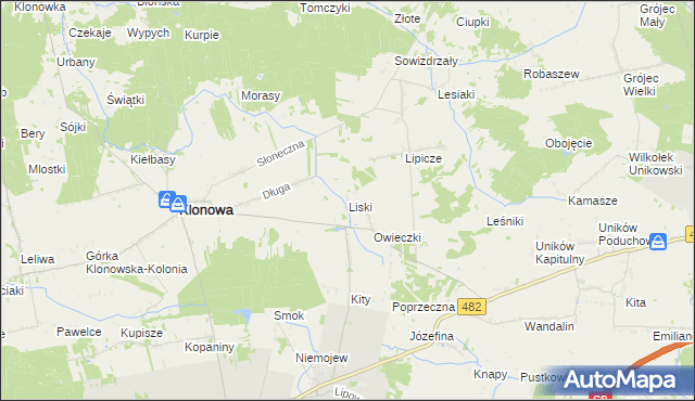 mapa Liski gmina Klonowa, Liski gmina Klonowa na mapie Targeo