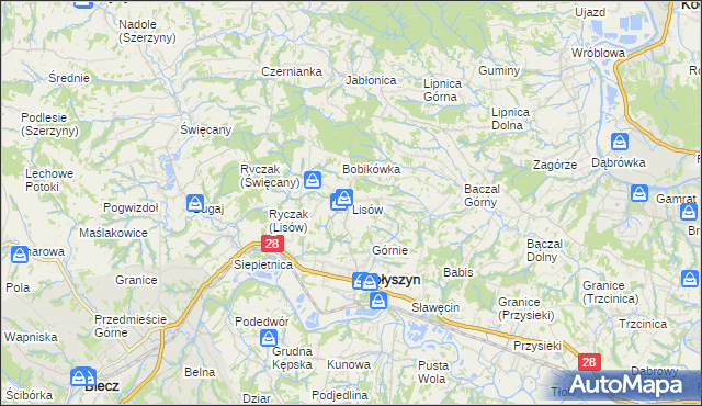 mapa Lisów gmina Skołyszyn, Lisów gmina Skołyszyn na mapie Targeo