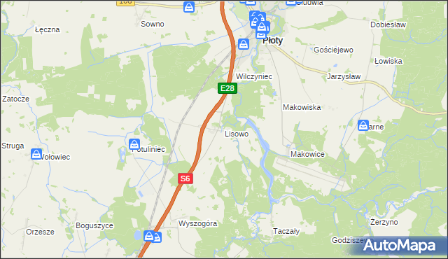 mapa Lisowo gmina Płoty, Lisowo gmina Płoty na mapie Targeo