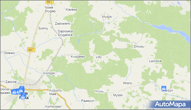 mapa Lisy gmina Biała Piska, Lisy gmina Biała Piska na mapie Targeo