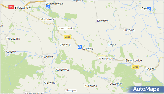mapa Łojowice gmina Wiązów, Łojowice gmina Wiązów na mapie Targeo