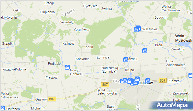 mapa Łomnica gmina Żelechów, Łomnica gmina Żelechów na mapie Targeo