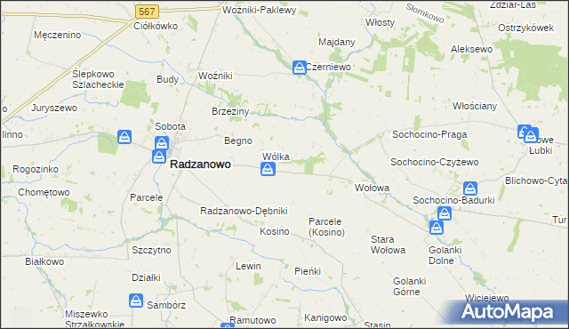 mapa Łoniewo gmina Radzanowo, Łoniewo gmina Radzanowo na mapie Targeo