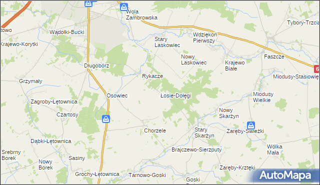 mapa Łosie-Dołęgi, Łosie-Dołęgi na mapie Targeo