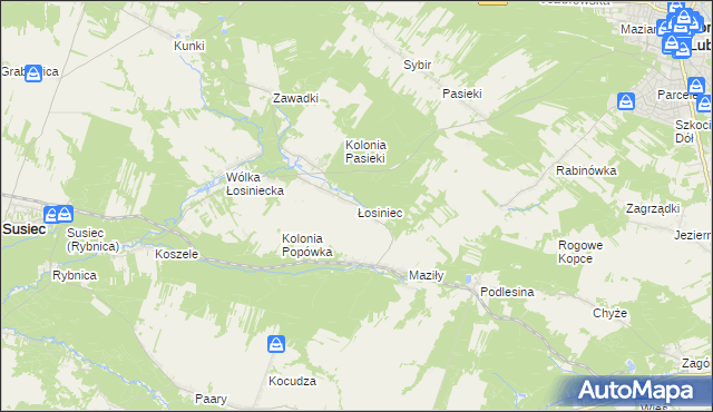 mapa Łosiniec gmina Susiec, Łosiniec gmina Susiec na mapie Targeo