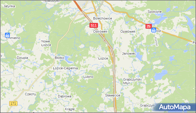 mapa Łozice gmina Bobolice, Łozice gmina Bobolice na mapie Targeo
