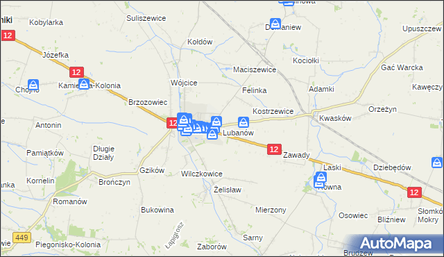 mapa Lubanów gmina Błaszki, Lubanów gmina Błaszki na mapie Targeo