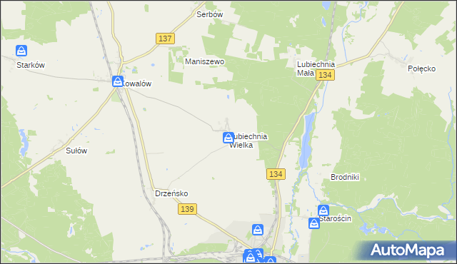 mapa Lubiechnia Wielka, Lubiechnia Wielka na mapie Targeo