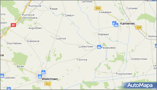 mapa Lubiechowo gmina Kamieniec, Lubiechowo gmina Kamieniec na mapie Targeo