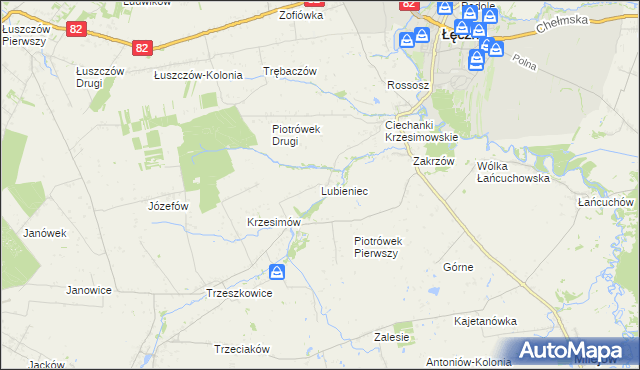 mapa Lubieniec gmina Mełgiew, Lubieniec gmina Mełgiew na mapie Targeo
