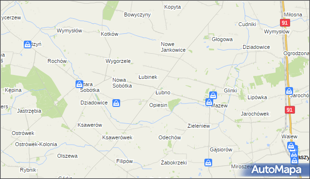 mapa Łubno gmina Daszyna, Łubno gmina Daszyna na mapie Targeo