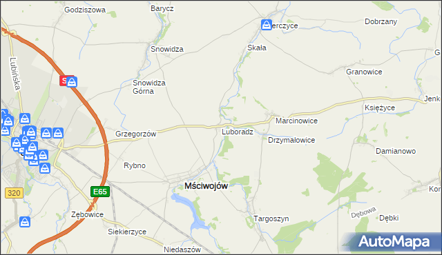 mapa Luboradz gmina Mściwojów, Luboradz gmina Mściwojów na mapie Targeo