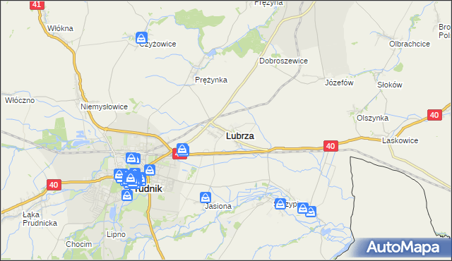 mapa Lubrza powiat prudnicki, Lubrza powiat prudnicki na mapie Targeo