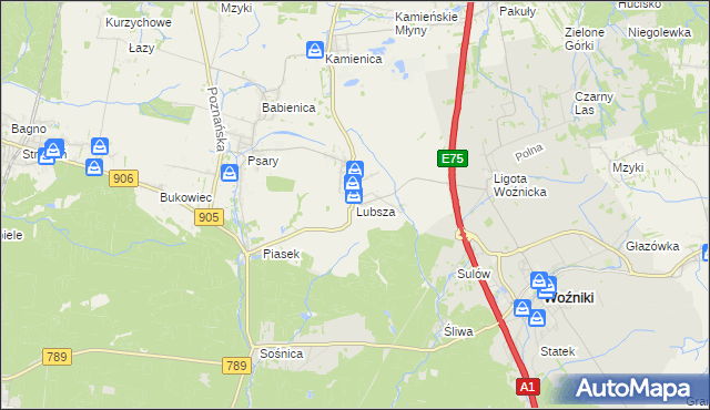 mapa Lubsza gmina Woźniki, Lubsza gmina Woźniki na mapie Targeo