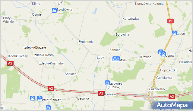 mapa Łuby gmina Międzyrzec Podlaski, Łuby gmina Międzyrzec Podlaski na mapie Targeo