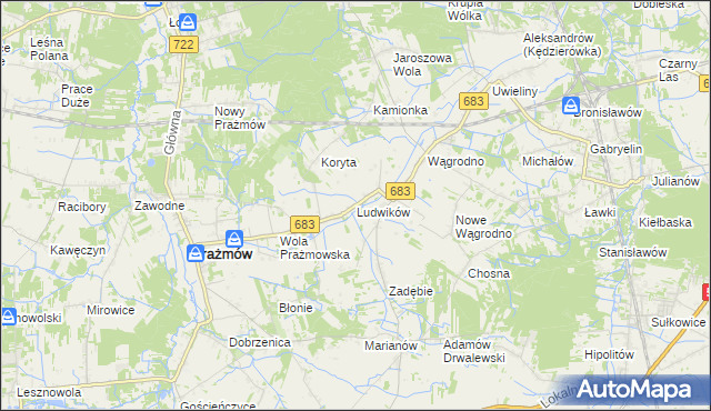 mapa Ludwików gmina Prażmów, Ludwików gmina Prażmów na mapie Targeo
