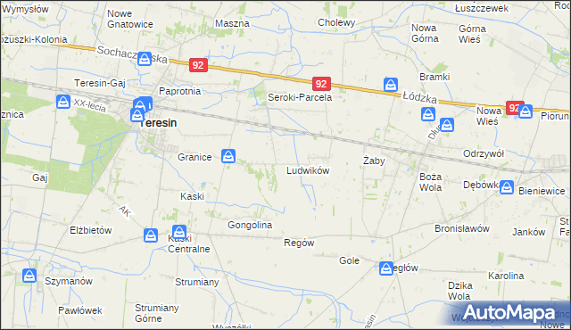 mapa Ludwików gmina Teresin, Ludwików gmina Teresin na mapie Targeo