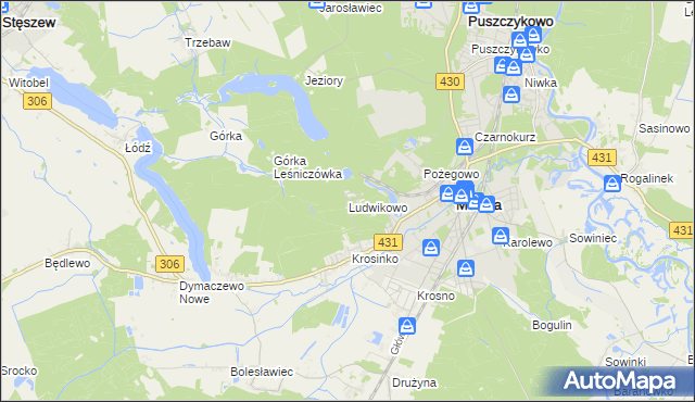 mapa Ludwikowo gmina Mosina, Ludwikowo gmina Mosina na mapie Targeo