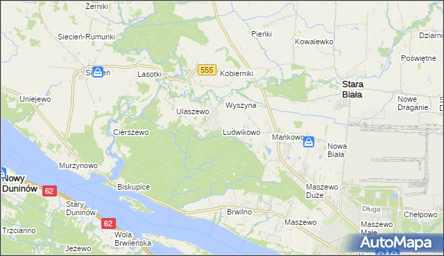 mapa Ludwikowo gmina Stara Biała, Ludwikowo gmina Stara Biała na mapie Targeo