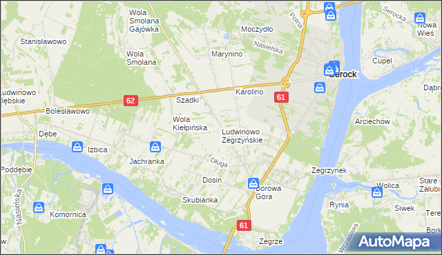 mapa Ludwinowo Zegrzyńskie, Ludwinowo Zegrzyńskie na mapie Targeo