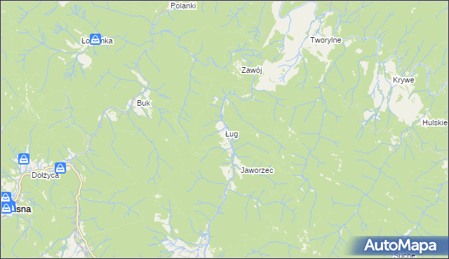 mapa Ług gmina Cisna, Ług gmina Cisna na mapie Targeo