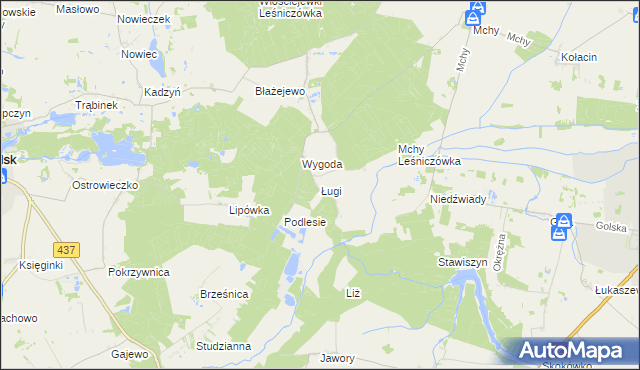 mapa Ługi gmina Książ Wielkopolski, Ługi gmina Książ Wielkopolski na mapie Targeo