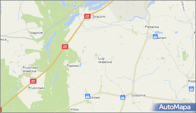 mapa Ługi Wałeckie, Ługi Wałeckie na mapie Targeo
