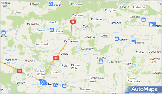 mapa Łukaszów gmina Radzanów, Łukaszów gmina Radzanów na mapie Targeo