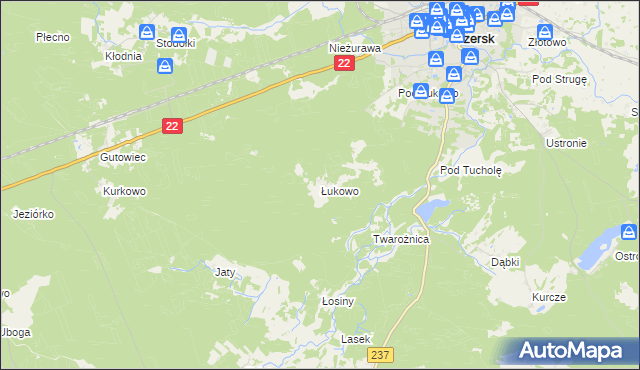 mapa Łukowo gmina Czersk, Łukowo gmina Czersk na mapie Targeo