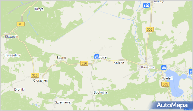 mapa Łupice gmina Sława, Łupice gmina Sława na mapie Targeo