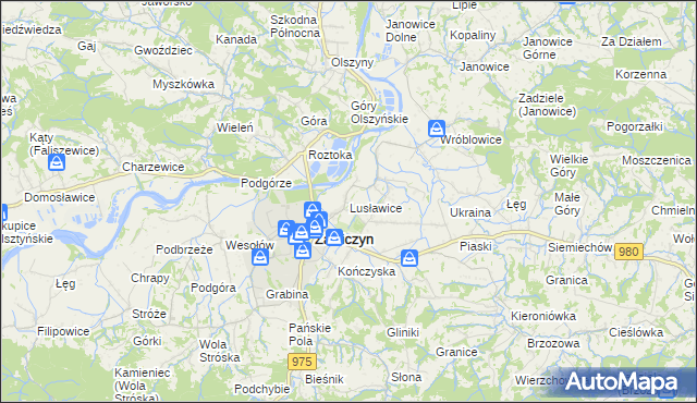 mapa Lusławice gmina Zakliczyn, Lusławice gmina Zakliczyn na mapie Targeo