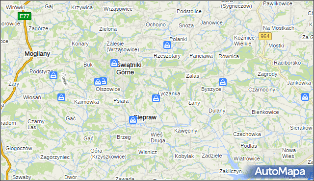 mapa Łyczanka gmina Siepraw, Łyczanka gmina Siepraw na mapie Targeo