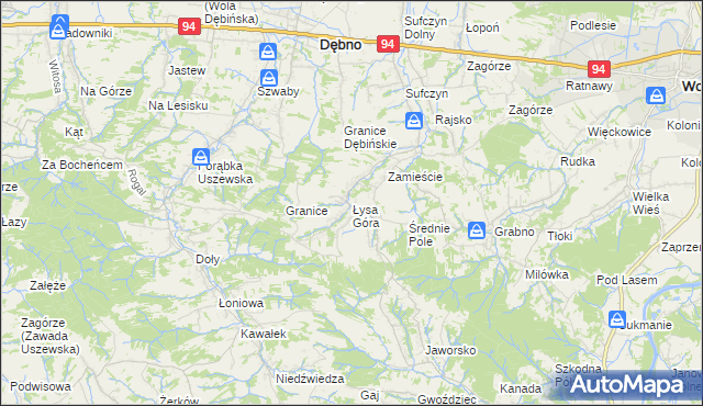 mapa Łysa Góra gmina Dębno, Łysa Góra gmina Dębno na mapie Targeo