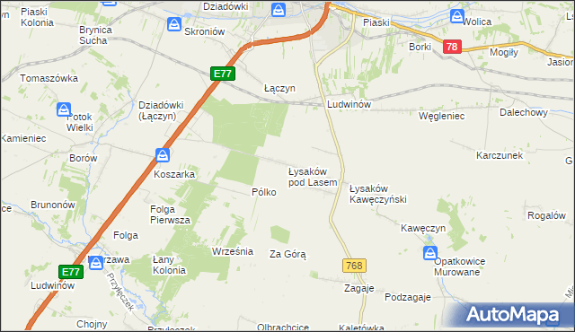 mapa Łysaków pod Lasem, Łysaków pod Lasem na mapie Targeo