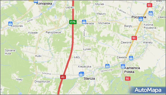 mapa Łysiec, Łysiec na mapie Targeo